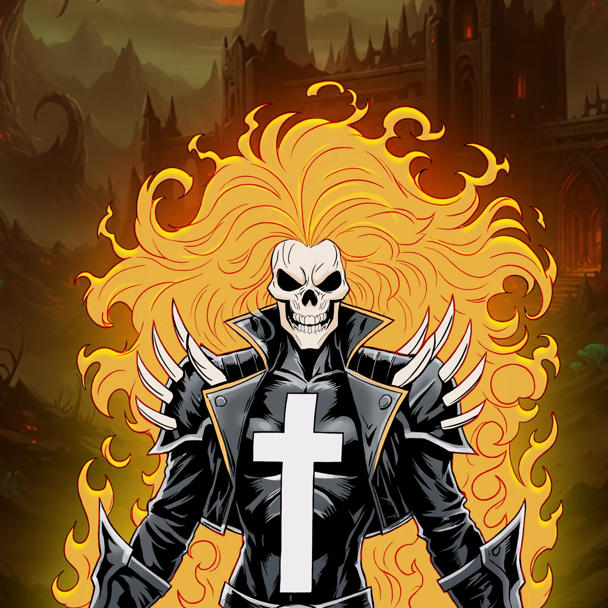 Commissioned flaming skull character illustration